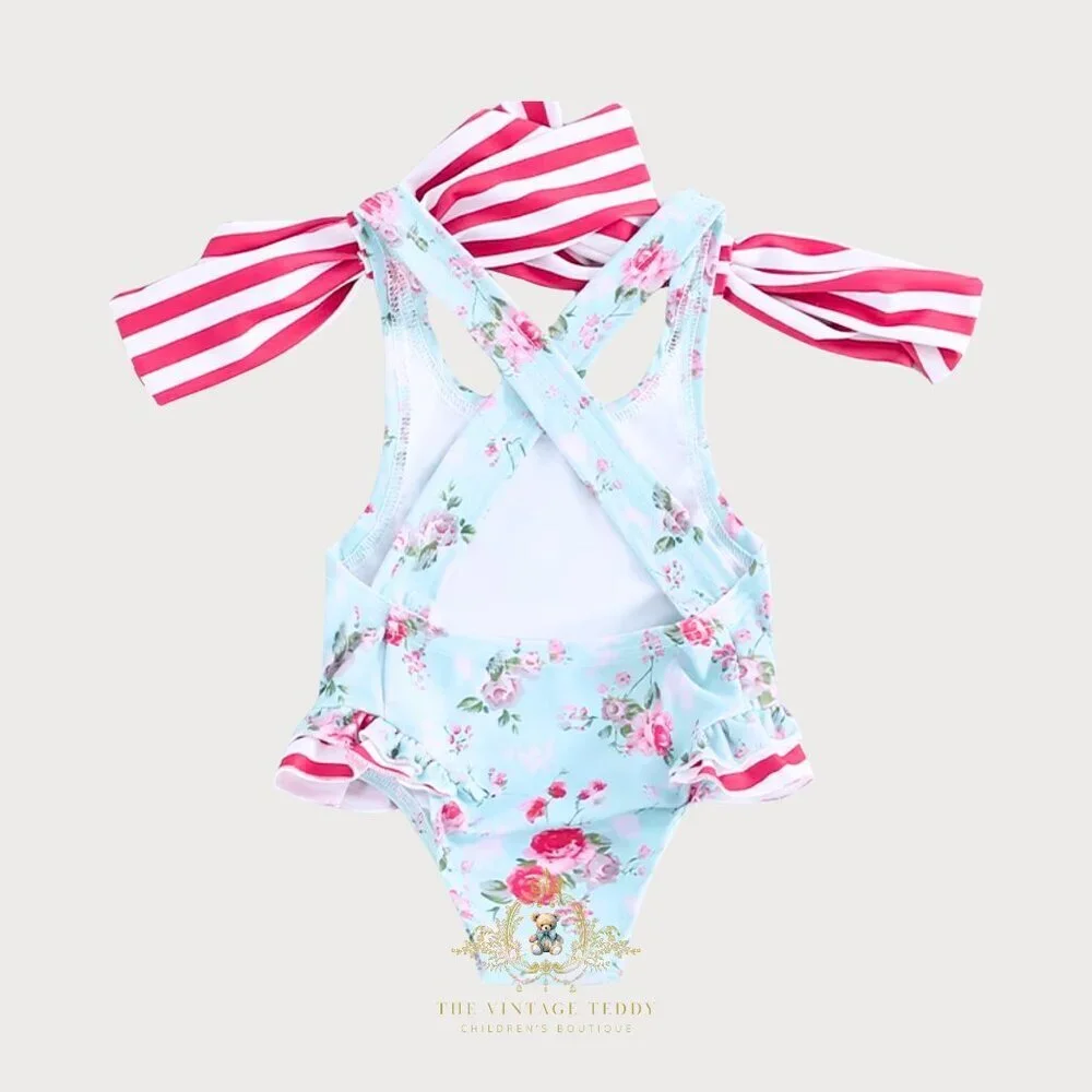 NWT Pretty Girls One-Piece Swimsuit Kids Swimwear Sweet Botanical Roses 3-4T
